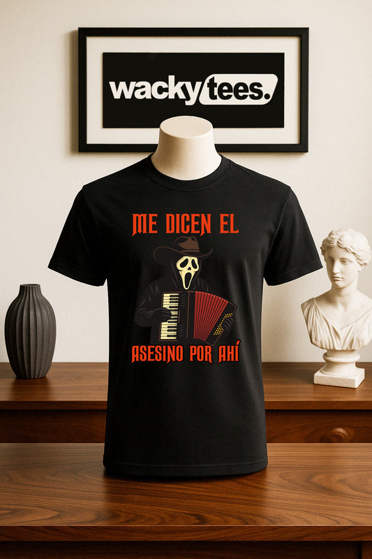 Me Dicen El Asesino Por Ahi Halloween Corrido Ghostface Scream Graphic Tee Shirt