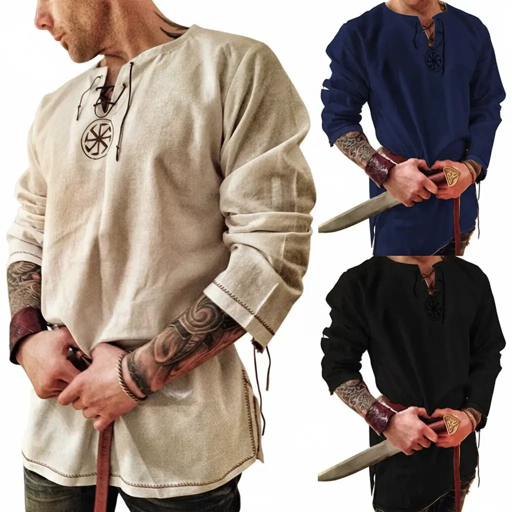 Medieval Knight Tunic Shirt Men Viking Pirate Costume Renaissance Faire Halloween Top