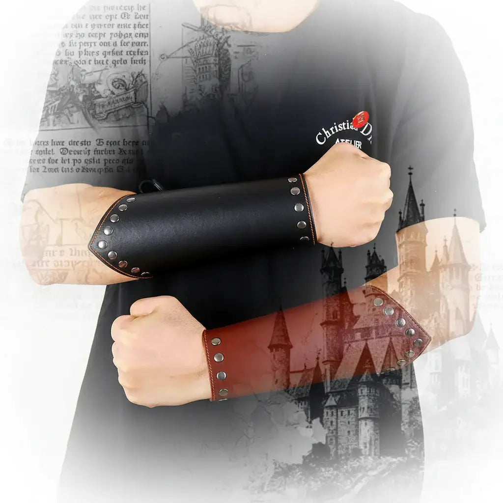 Medieval Viking Wear Wide PU Leather Bracer Cuff Bracelet Men Handwoven Arm Guard