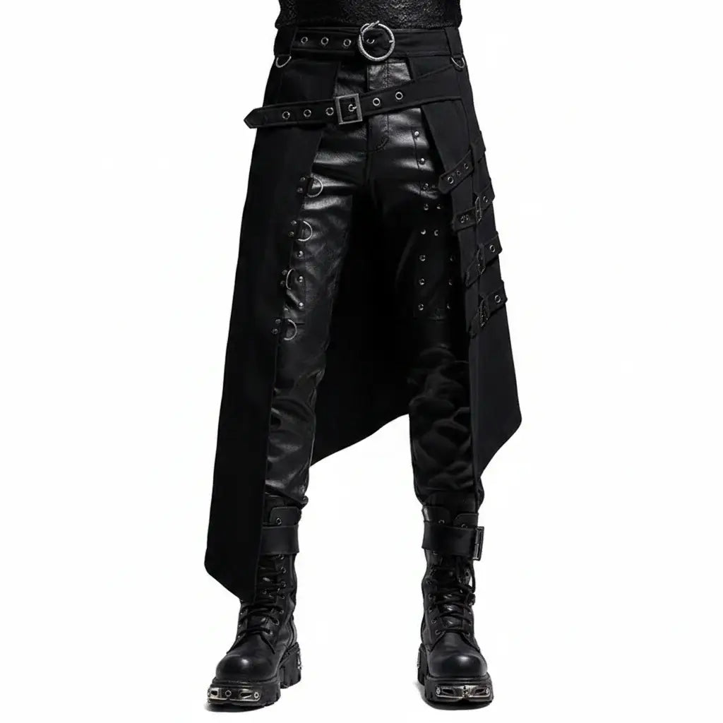 Men's Gothic Punk Kilt Skirt Medieval Roman Warrior Leather Belt Black Cosplay Costume