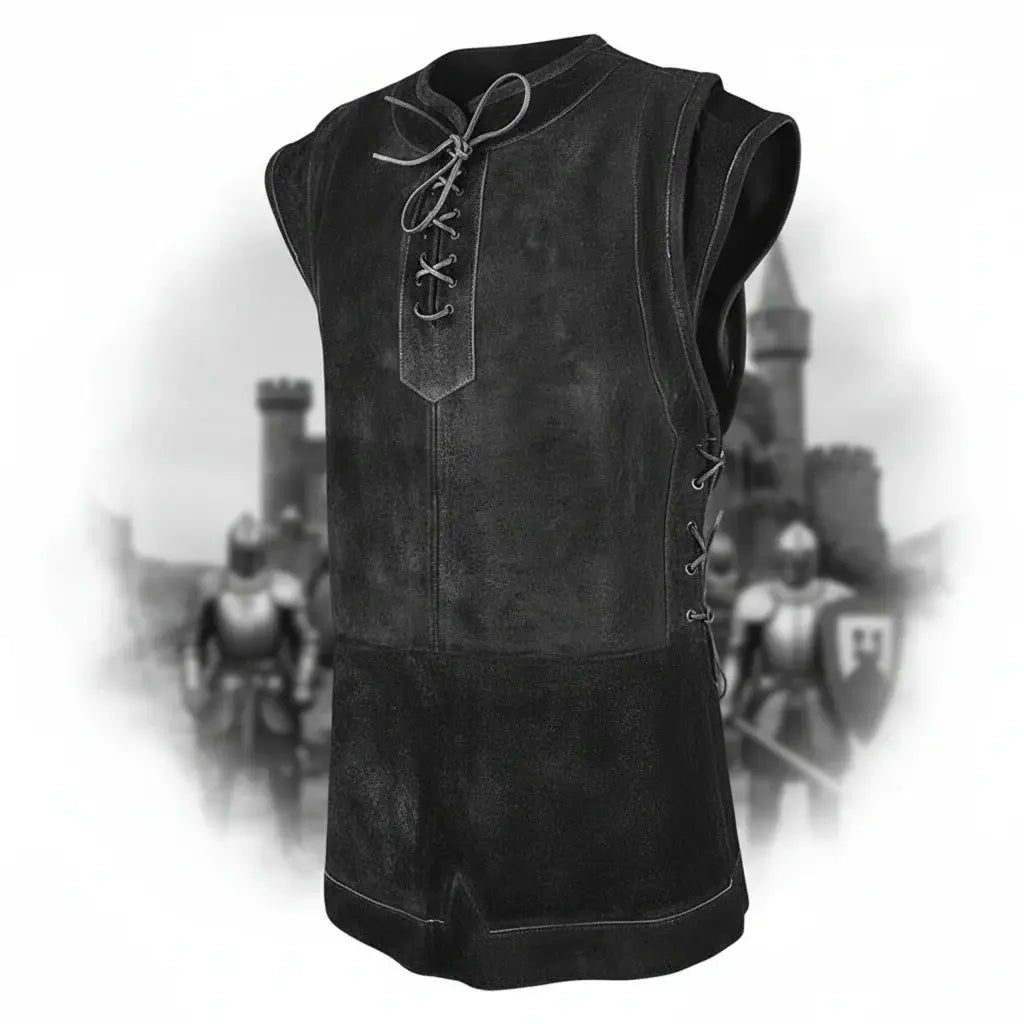 Men's Medieval Punk Vest Viking Archer Cosplay Chest Armor Suede LARP Halloween Costume