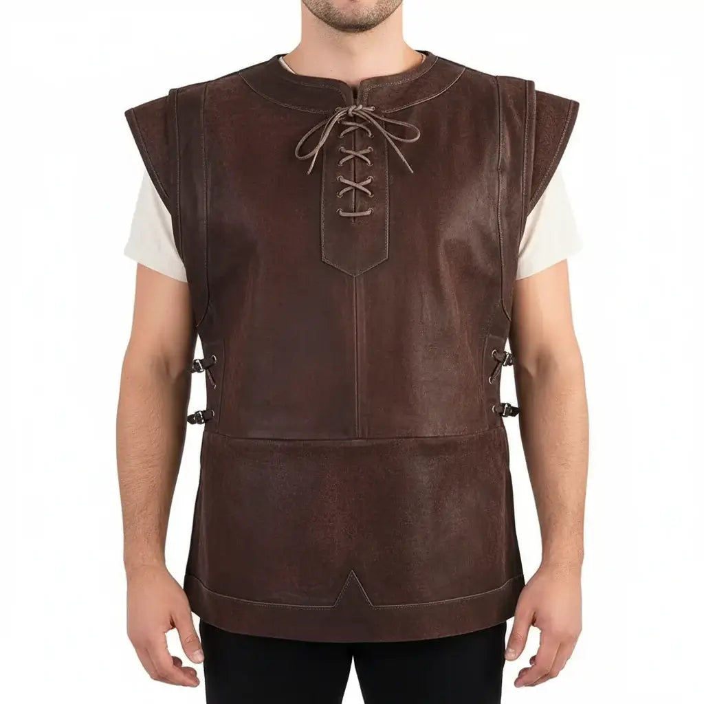 Men's Medieval Punk Vest Viking Archer Cosplay Chest Armor Suede LARP Halloween Costume