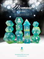 Kraken Dice Sea Glass 14 pc Dice Set - Mermaid with Silver Ink