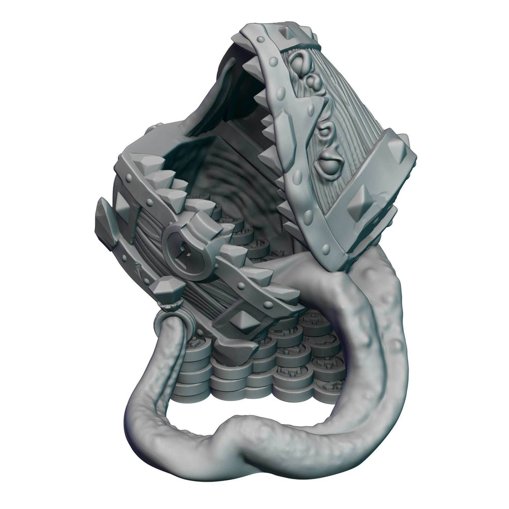 Mimic Treasure Chest 3D Printed Dice Tower - Mythic Mugs Collection by Ars Moriendi 3D| Dice Tray | D20 Dice Vault - Unleash the Mimic Magic - Black / Yes- Include Random Dice Set