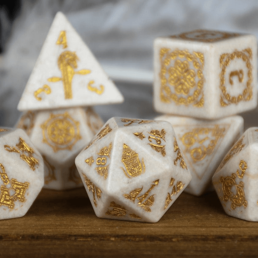 Mongolian White Opal Stone Dice Set - Dice Around the World Collection - 