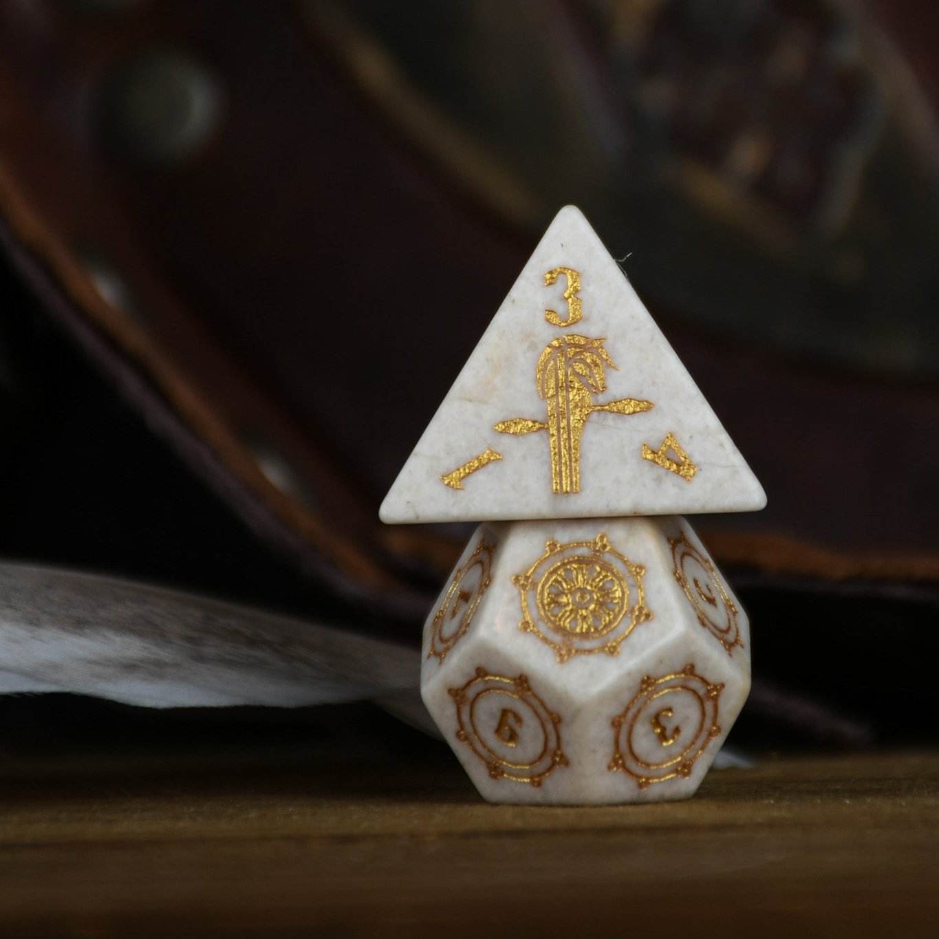 Mongolian White Opal Stone Dice Set - Dice Around the World Collection - 