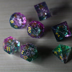 Moon Gate Purple Forge Fire Glass DND Dice Set - Full Set And Free Dice Box