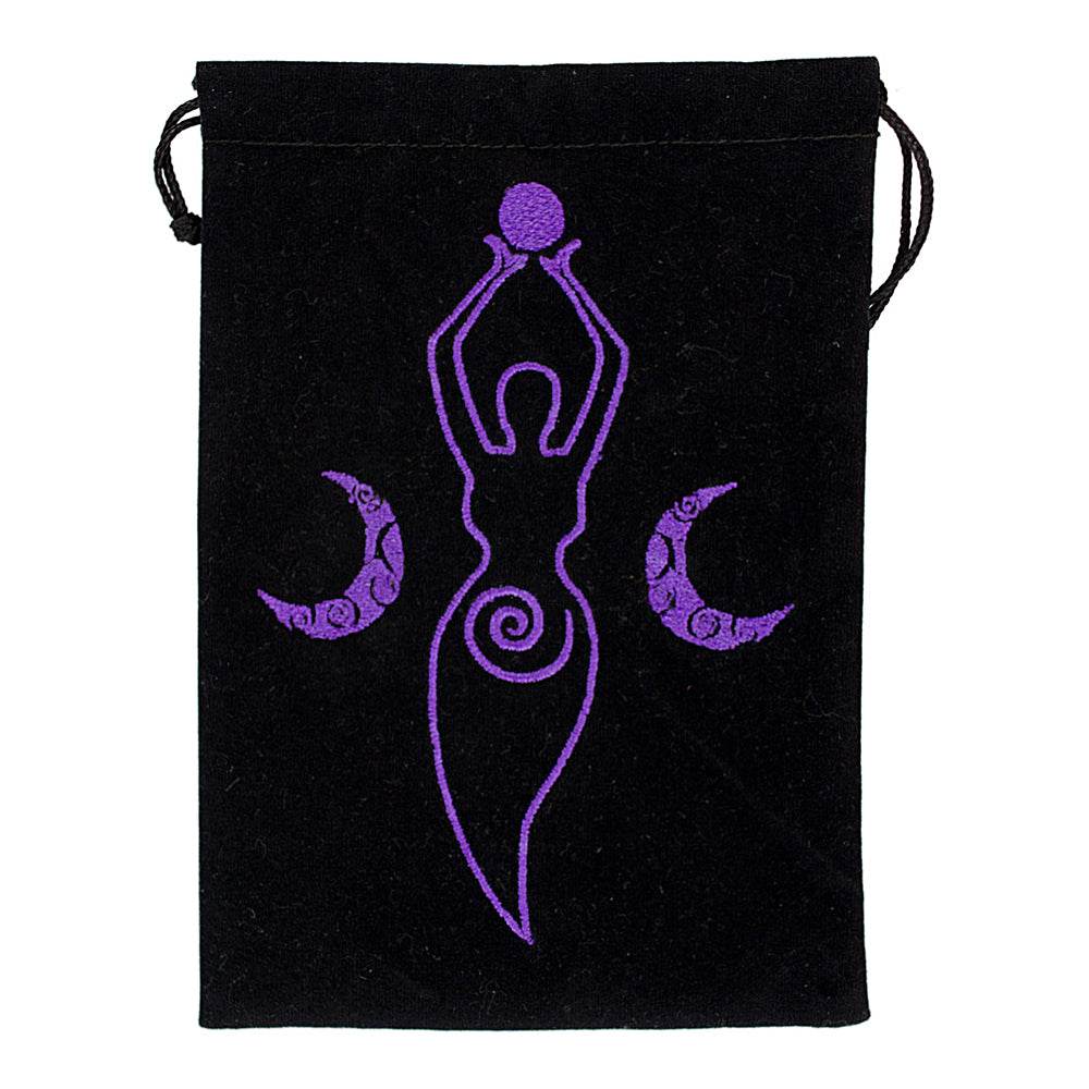 Moon Goddess Black Velvet Embroidered Bag - 