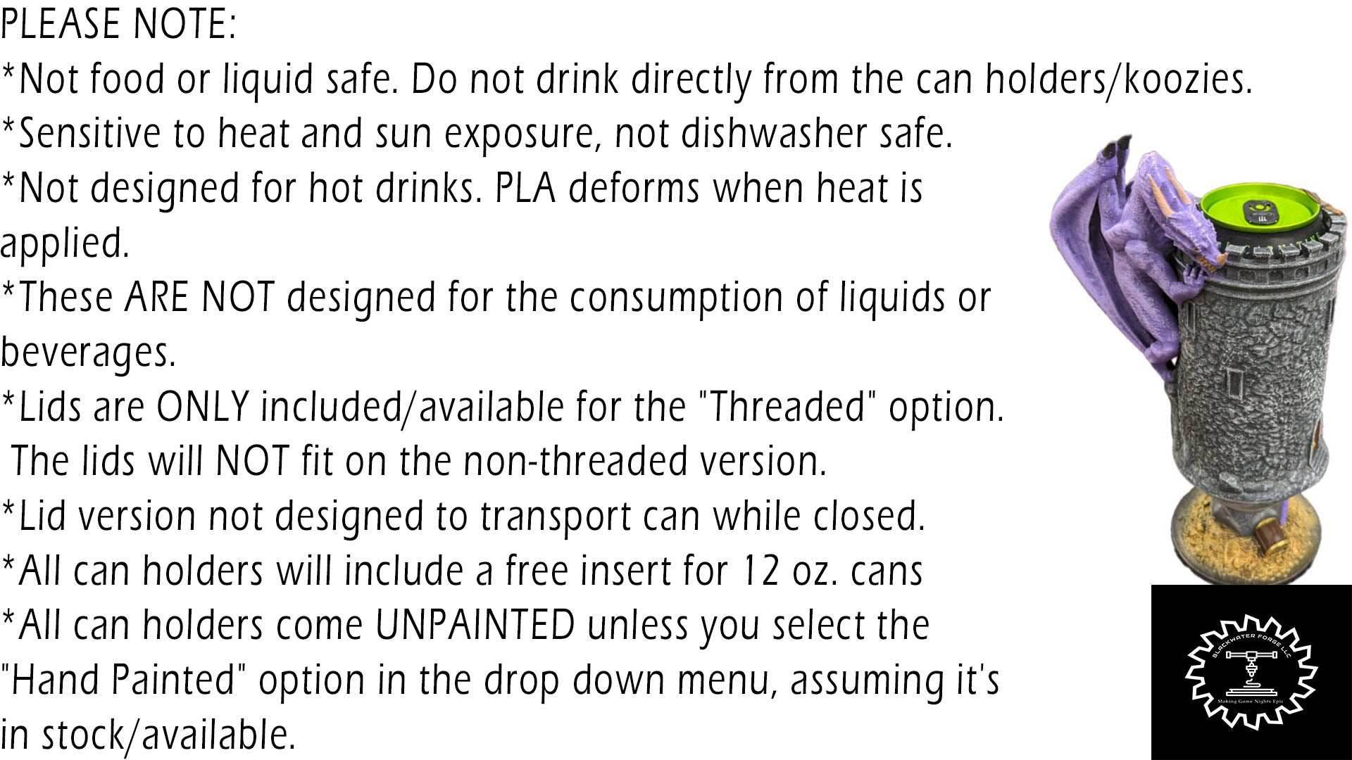 Dungeon Master 3D Printed Koozie- Dragon Can Holder- Mythic Mugs by Ars Moriendi 3D- Unleash Your Inner Game Master! - Black / Threaded with Lid