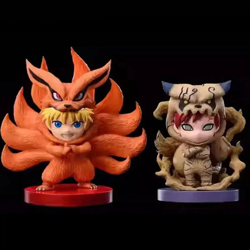 NARUTO Shippuden Chibi Figurines, Uzumaki Naruto and Gaara Tail Beast Form Action Figures Naruto Sandstorm Kawaii Cute Statues PVC Collection Toys 15cm