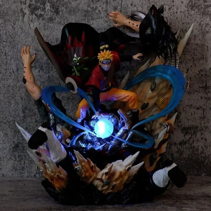 NARUTO UZUMAKI vs KAKUZU LED Anime Figurines, Naruto Shippuden Akatsuki vs Sage Mode Rasenshuriken 28 CM