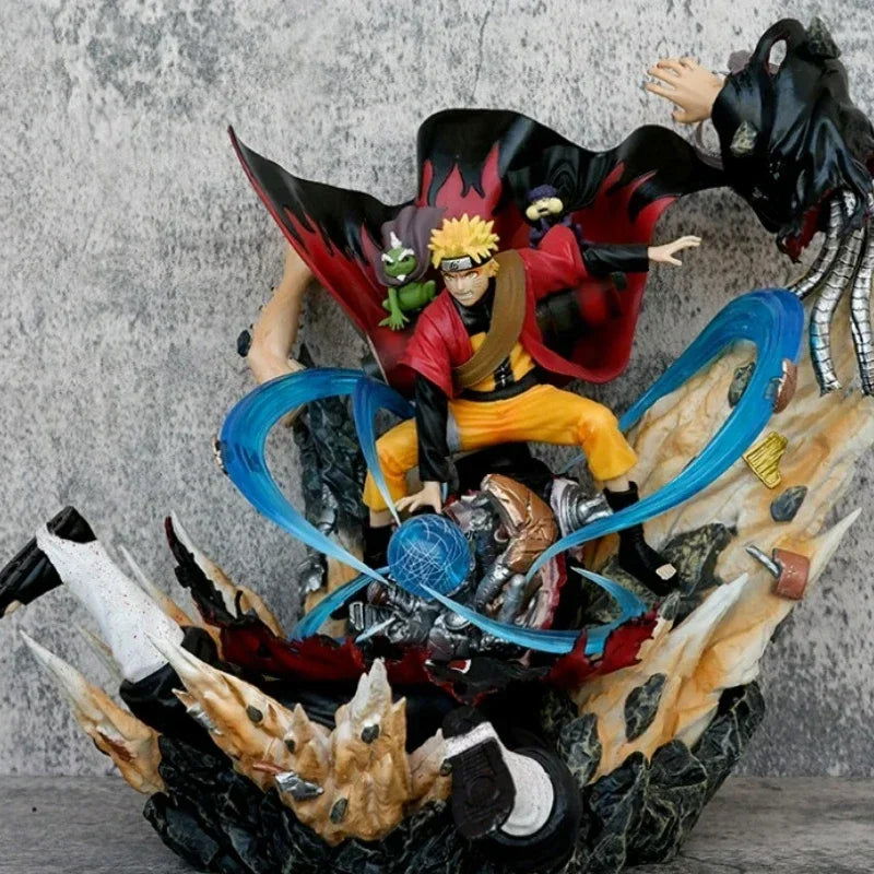 NARUTO UZUMAKI vs KAKUZU LED Anime Figurines, Naruto Shippuden Akatsuki vs Sage Mode Rasenshuriken 28 CM