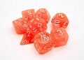Translucent Polyhedral Neon Orange/white 7-Die Set (with bonus die) - 
