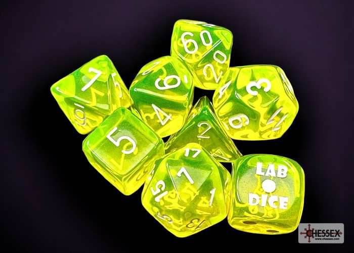 Translucent Polyhedral Neon Yellow/white 7-Die Set (with bonus die) - 