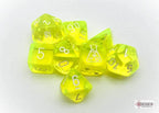 Translucent Polyhedral Neon Yellow/white 7-Die Set (with bonus die) - 