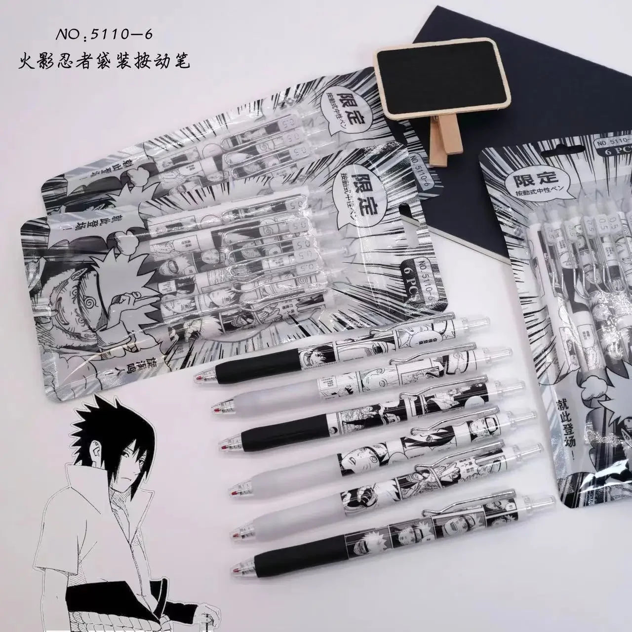 Naruto 6 PCS Set Gel Pen, Anime 0.5 Black Ink Signature Pen School Writing And Office Supplies Stationery Gift