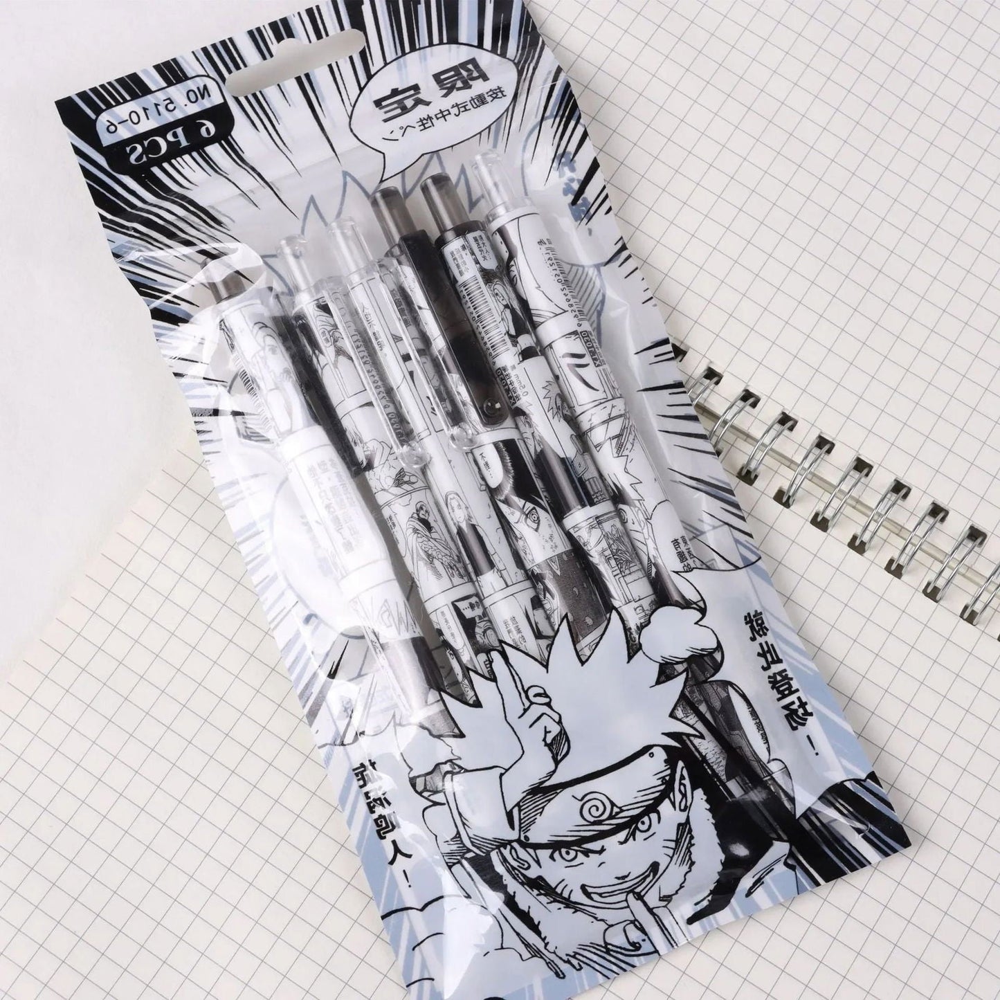 Naruto 6 PCS Set Gel Pen, Anime 0.5 Black Ink Signature Pen School Writing And Office Supplies Stationery Gift