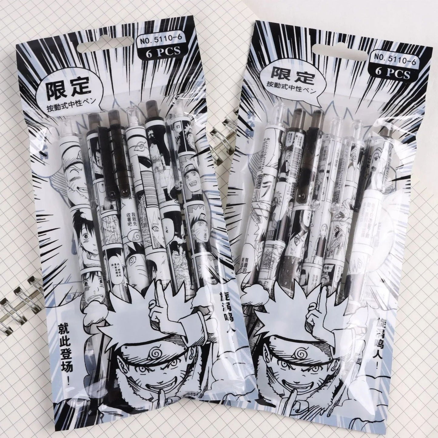 Naruto 6 PCS Set Gel Pen, Anime 0.5 Black Ink Signature Pen School Writing And Office Supplies Stationery Gift