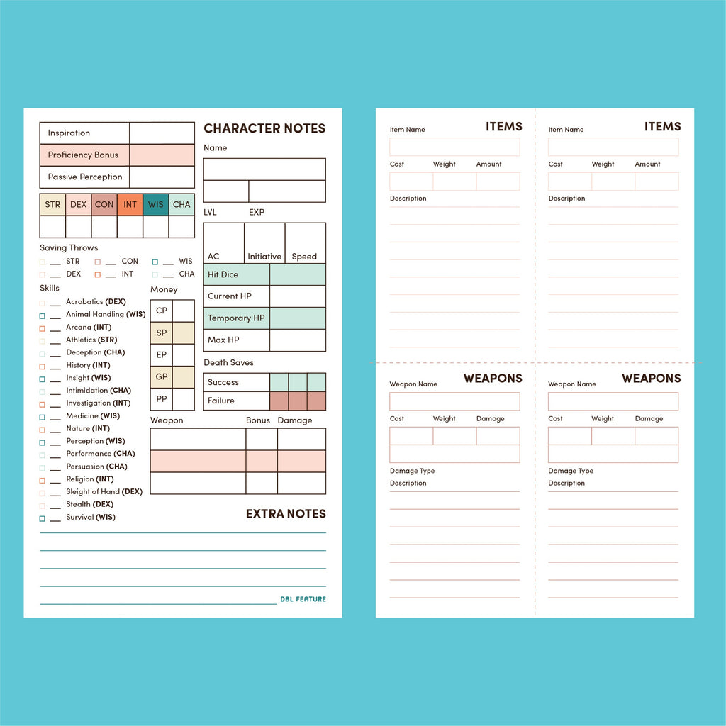 Player and Dungeon Master Notepads