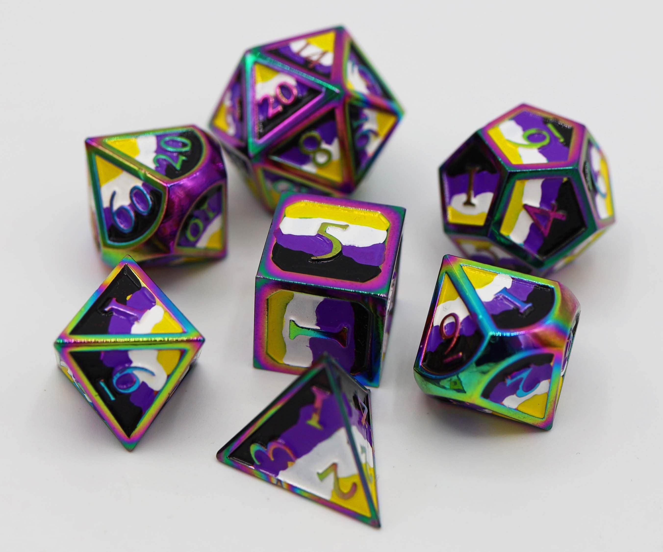 Nonbinary Pride Flag - Metal RPG Dice Set - 