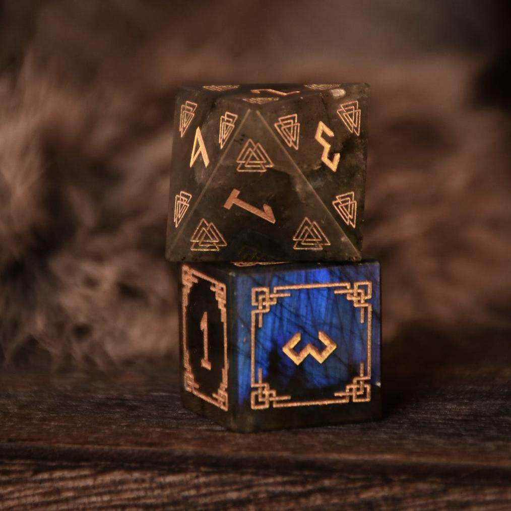 Nordic Black Labradorite Stone Dice Set - Dice Around the World Collection - 