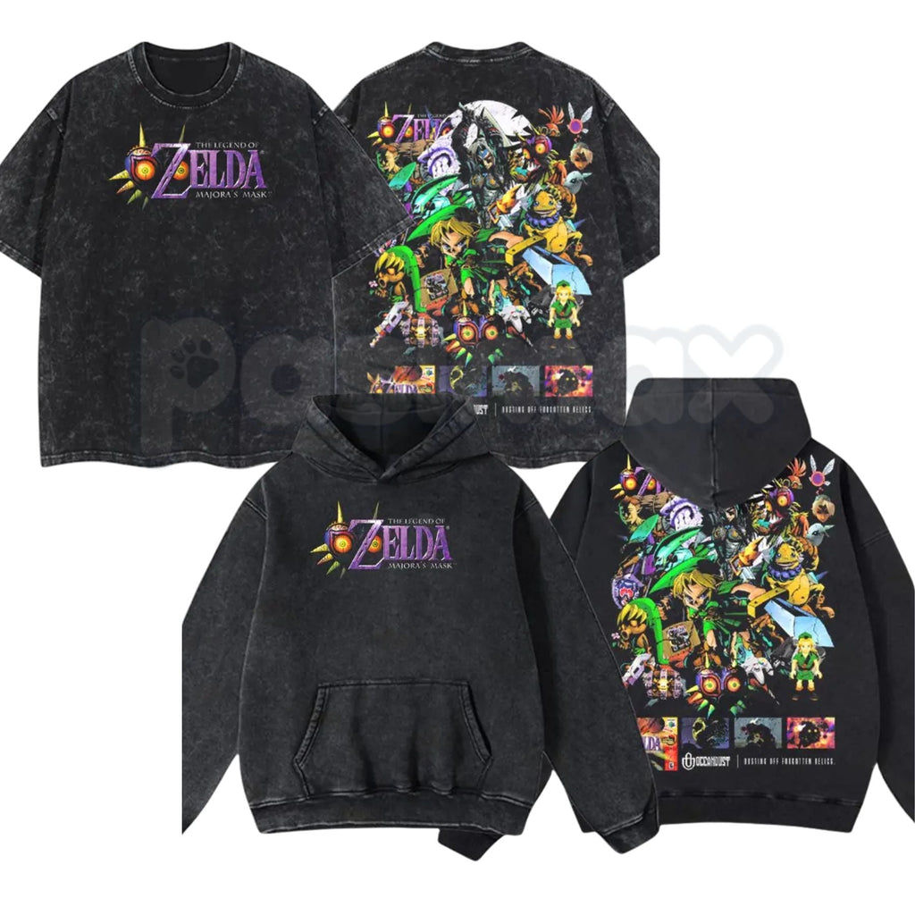 OceanDust4U Legend of Zelda Majora's Mask T-Shirt & Hoodie – Vintage Washed Graphic Apparel, Lightweight Retro Gaming Streetwear