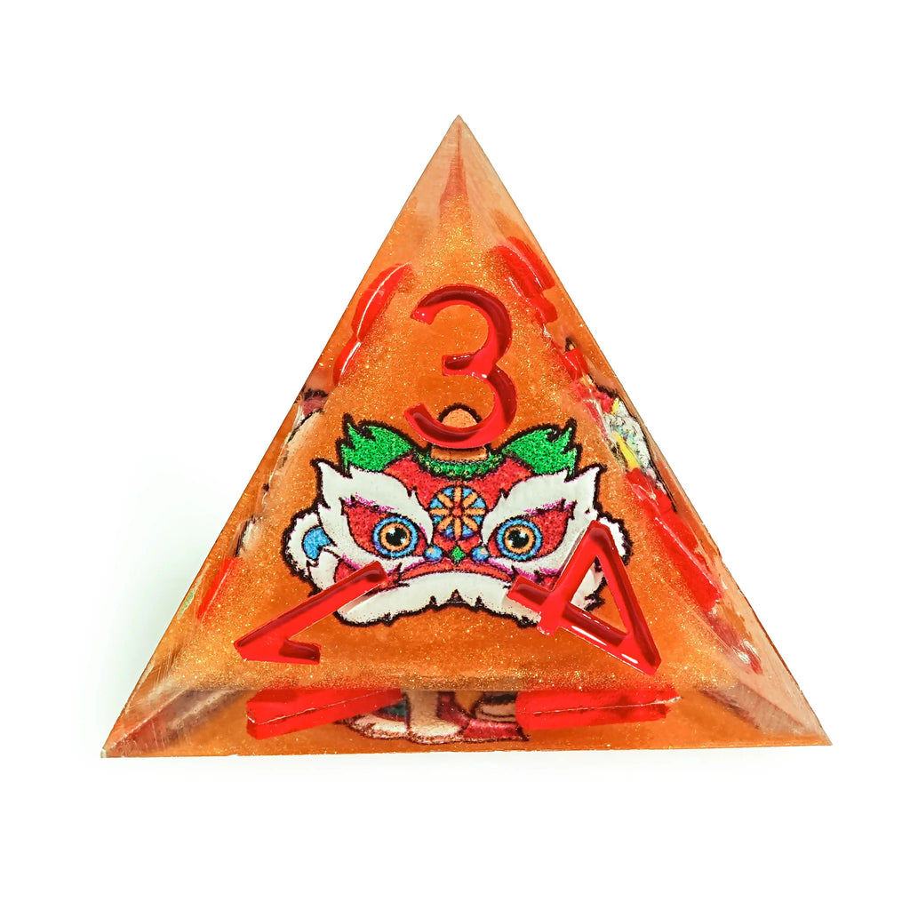 Oriental Lion Orange Resin DND Dice Set