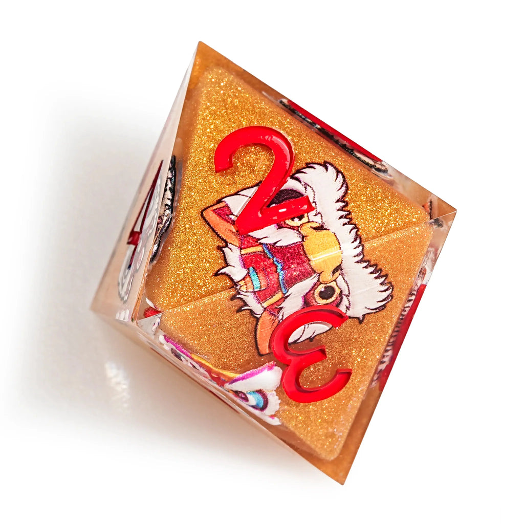 Oriental Lion Orange Resin DND Dice Set