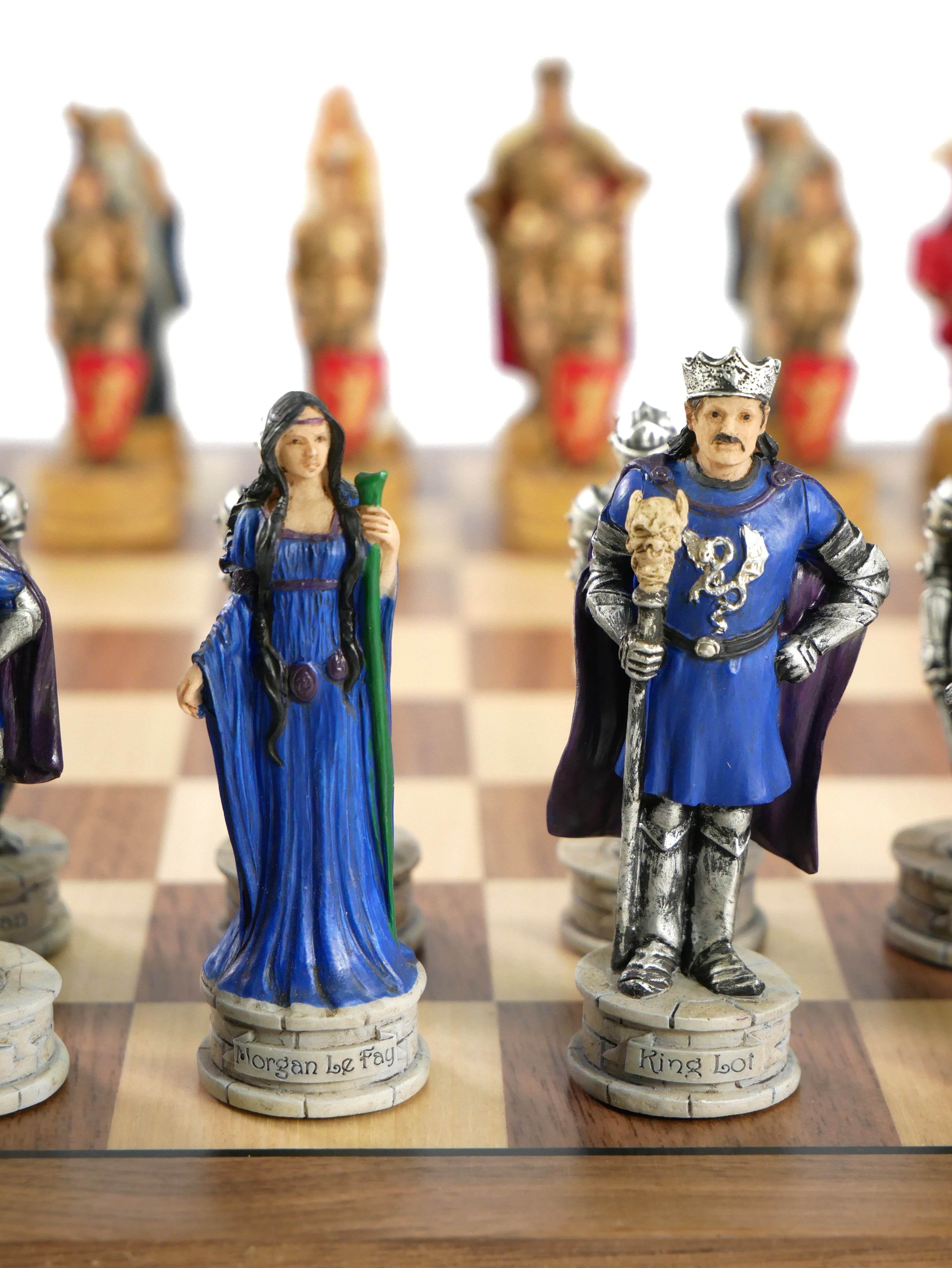 Chess Set - King Arthur Resin Chessmen on Walnut/Maple Chess Board - 