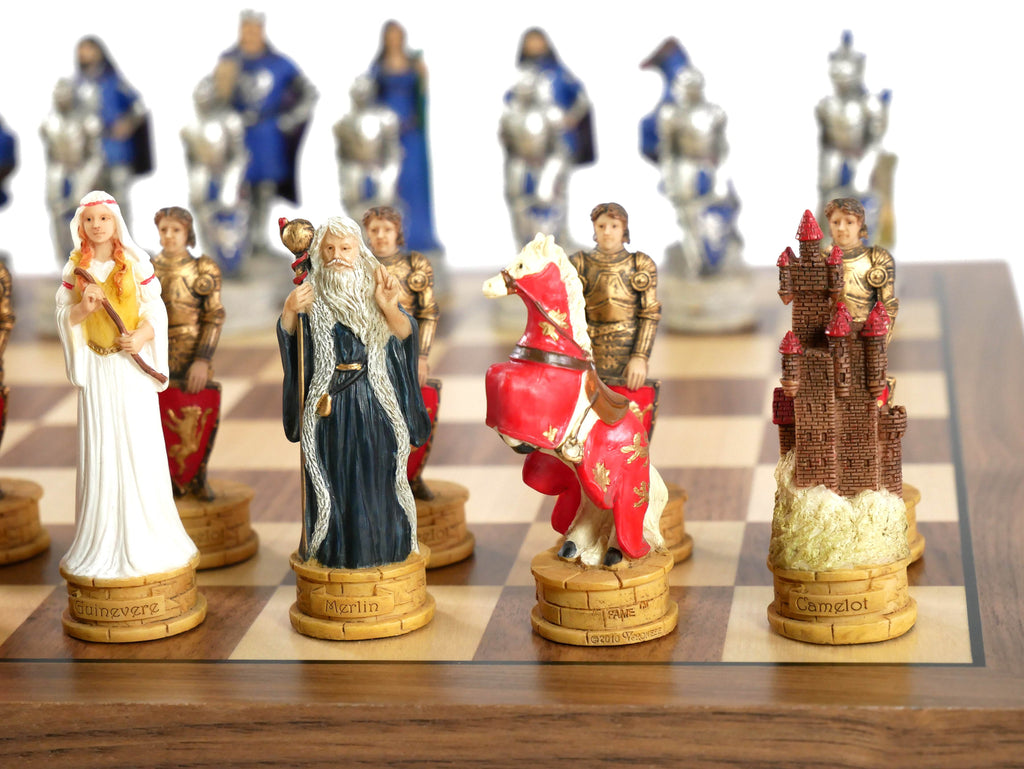 Chess Set - King Arthur Resin Chessmen on Walnut/Maple Chess Board - 