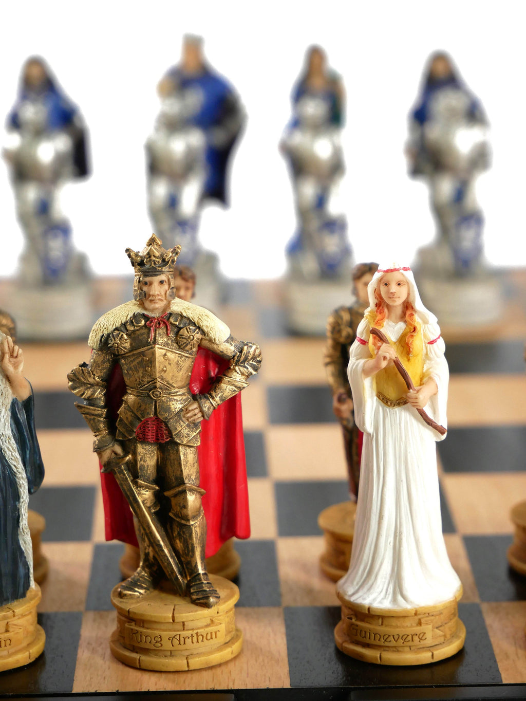 Chess Set - King Arthur Resin Chessmen in Black/Maple Chest - 