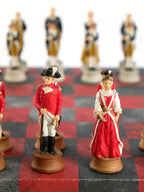 Chess Set - Painted Resin American Revolution Pieces on Red & Dusky Black Faux Leatherette Chess Board - 
