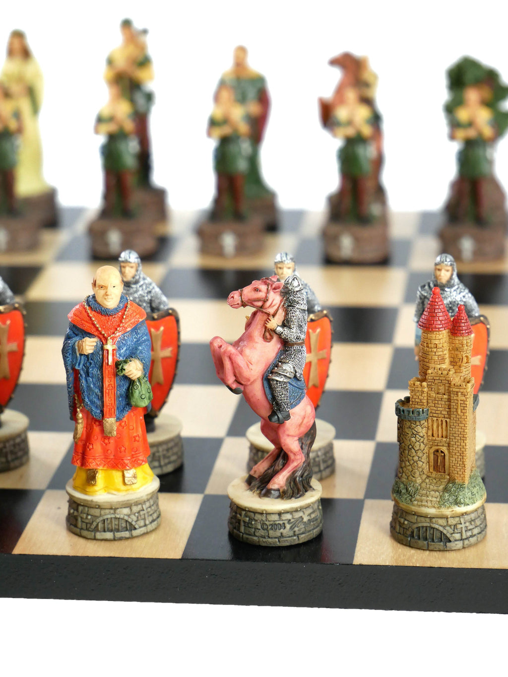 Chess Set -Robin Hood Resin Chessmen on Black/Maple Chess Board - 