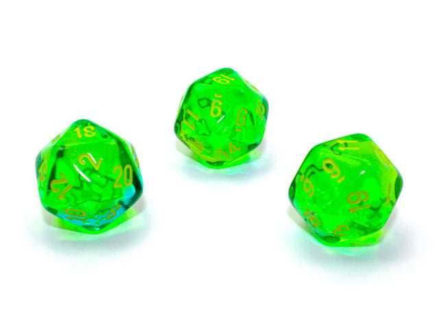 Gemini® Polyhedral Translucent Green-Teal/yellow d20 (Sold per die) - 