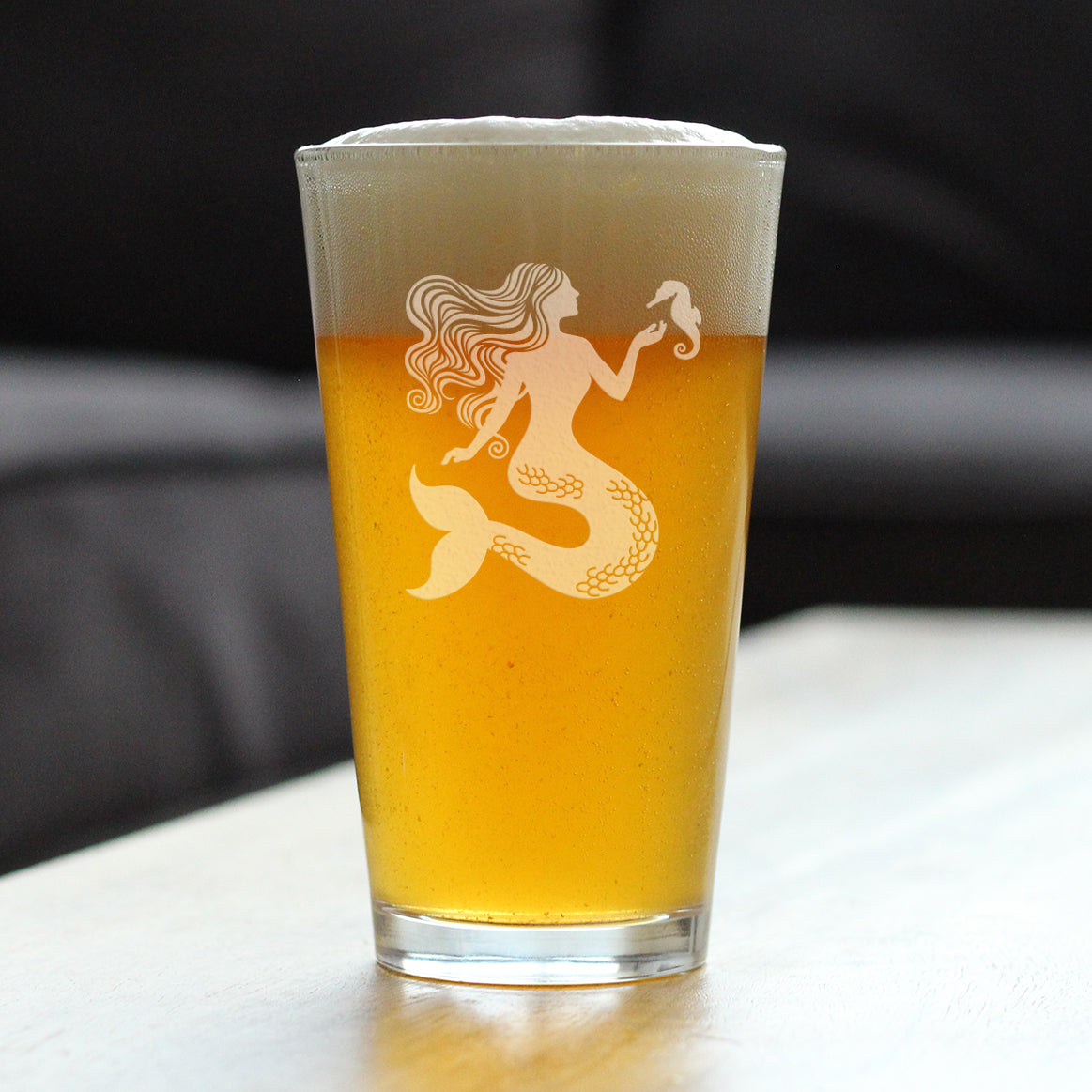Mermaid Pint Glass for Beer - Fun Mermaids Themed Decor and Gifts for Beach Lovers - 16 Oz Glasses