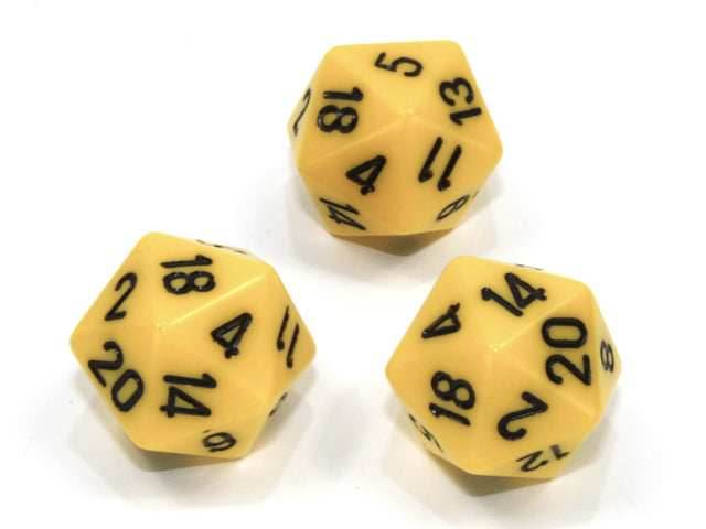 Single d20 Opaque Polyhedral Yellow/black d20 (Sold per die) - 