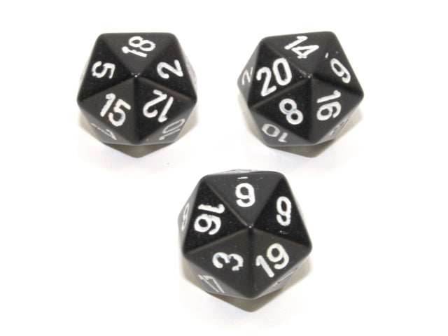 Single d20 Opaque Polyhedral Black/white d20 (Sold per die) - 