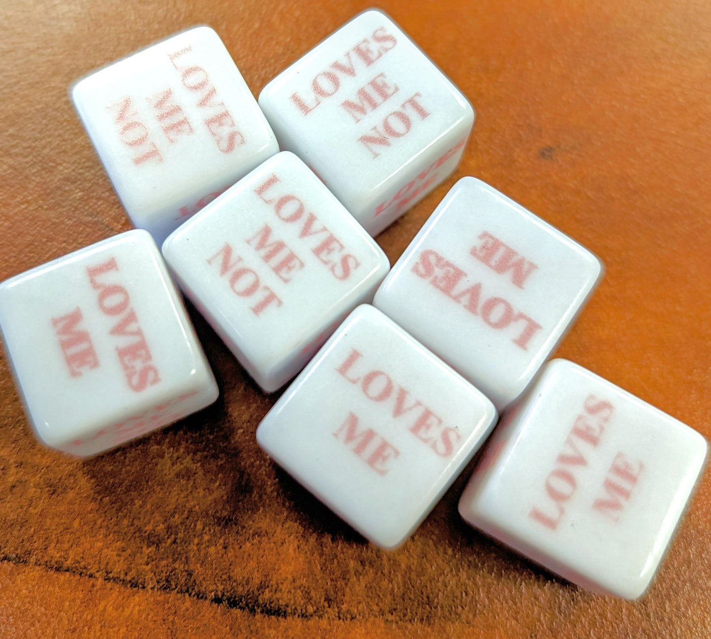 16mm "Loves Me, Loves Me Not" White Dice with Pink Print