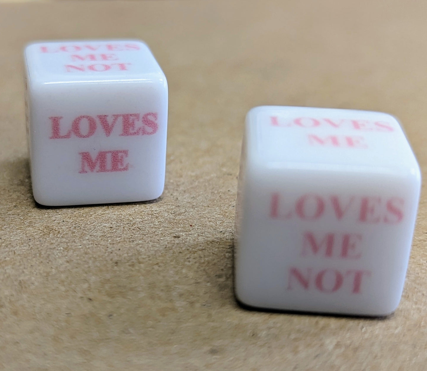 16mm "Loves Me, Loves Me Not" White Dice with Pink Print
