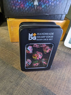 Handmade Sharp Edge Resin Dice Set: Chrysanthemum with Pink Numbers (7-Piece Polyhedral)
