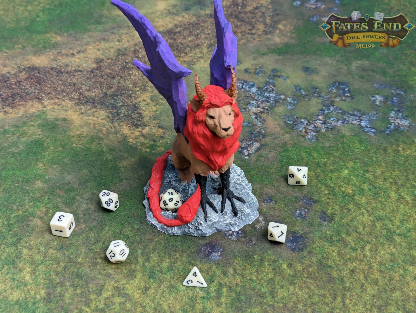 Manticore 3D Printed Dice Tower - Fate's End Collection - Embark on a journey of adventure! - Black / Yes- Include Random Dice Set