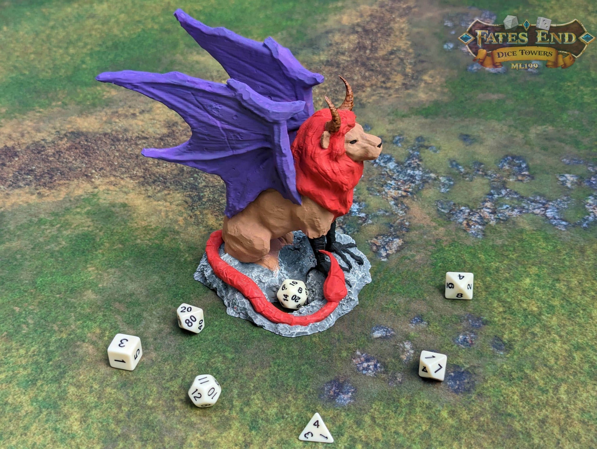 Manticore 3D Printed Dice Tower - Fate's End Collection - Embark on a journey of adventure! - Black / Yes- Include Random Dice Set