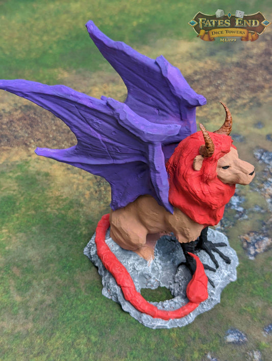 Manticore 3D Printed Dice Tower - Fate's End Collection - Embark on a journey of adventure! - Black / Yes- Include Random Dice Set