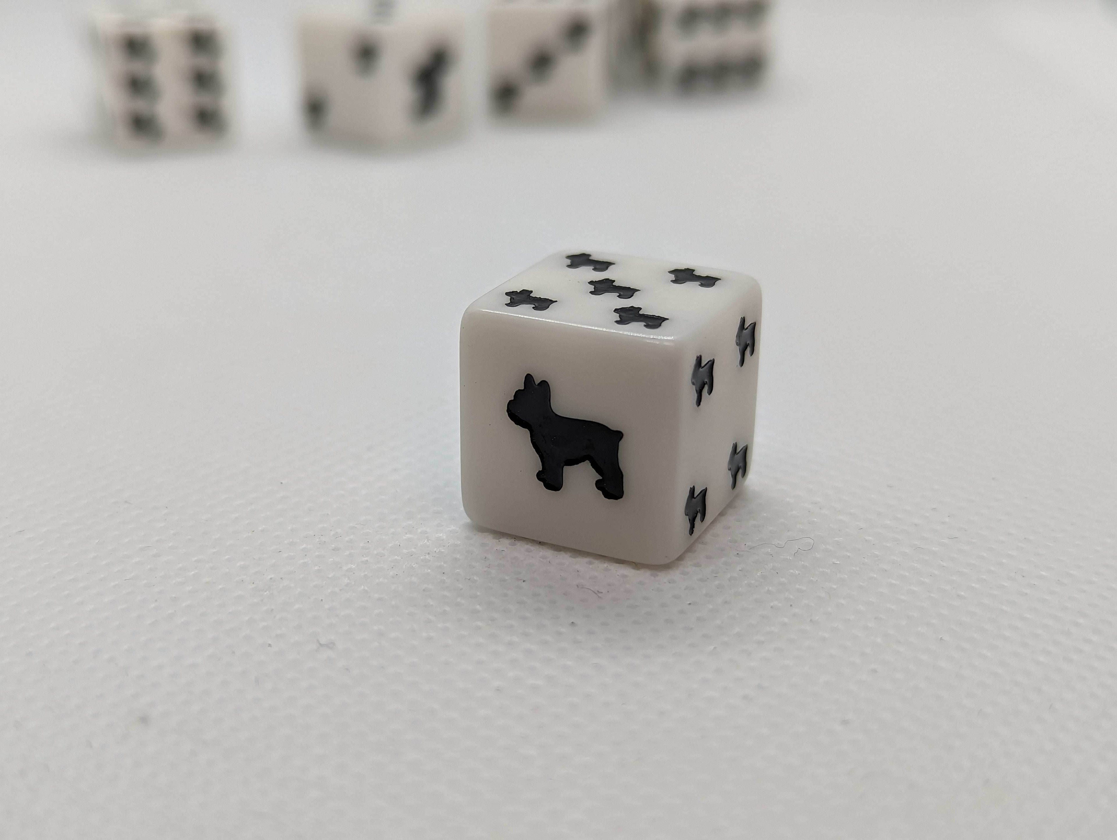 Bulldog Dice Opaque White w/Black Bulldogs 16mm d6 Dice (sold per die) - 