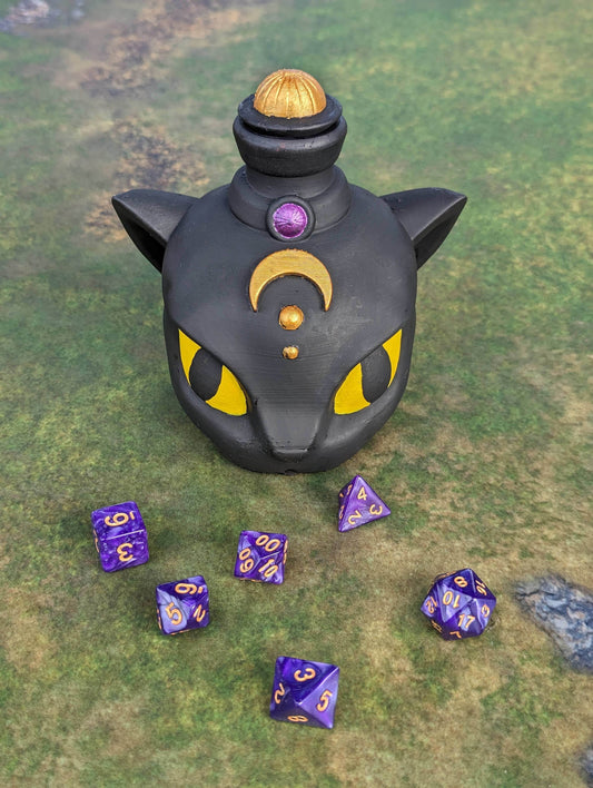 Darkvision - Cat's Agility Potion 3D Printed Dice Jail | RPG Dice Vault | D20 Storage Box | Player Gift - Enhance Nighttime Adventures! - Black / Yes- Include Random Dice Set