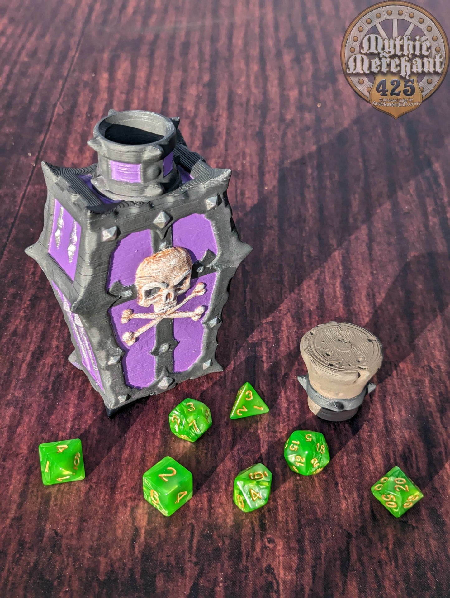 Poison Potion 3D Printed Dice Jail | RPG Dice Vault | D20 Storage Box | Player Gift - Safeguard Dice with a Lethal Elegance! - Black / Yes- Include Random Dice Set