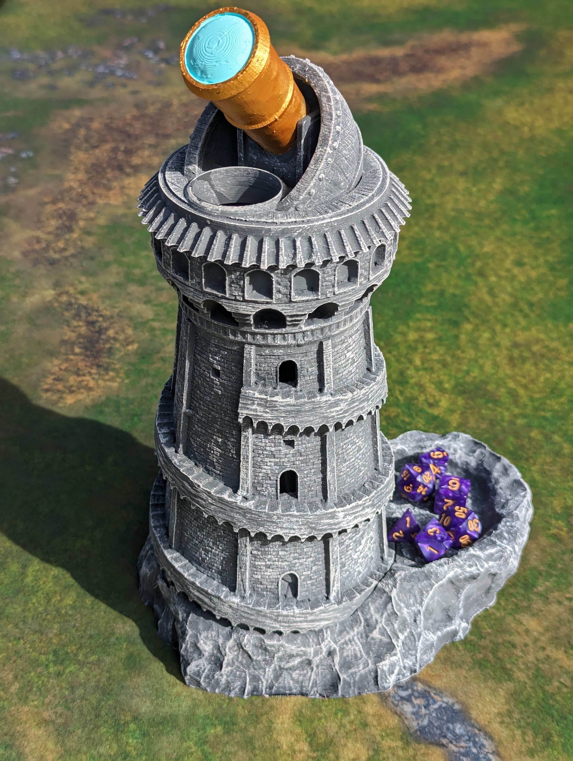 Explorer's Observatory 3D Printed Dice Tower - Mythic Roll - Unchained Games - Gazing into the stars! - Black / Yes- Include Random Dice Set