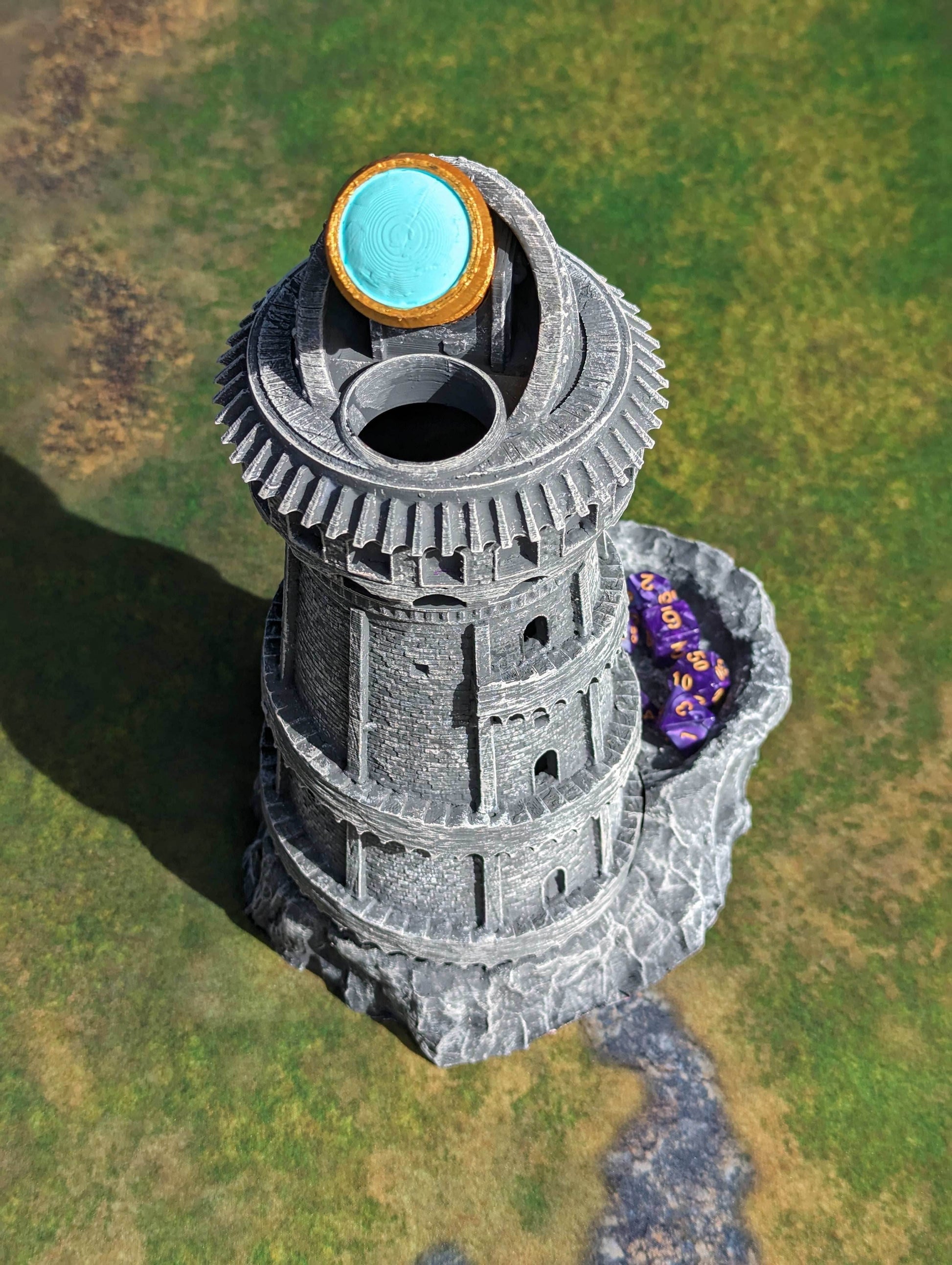 Explorer's Observatory 3D Printed Dice Tower - Mythic Roll - Unchained Games - Gazing into the stars! - Black / Yes- Include Random Dice Set