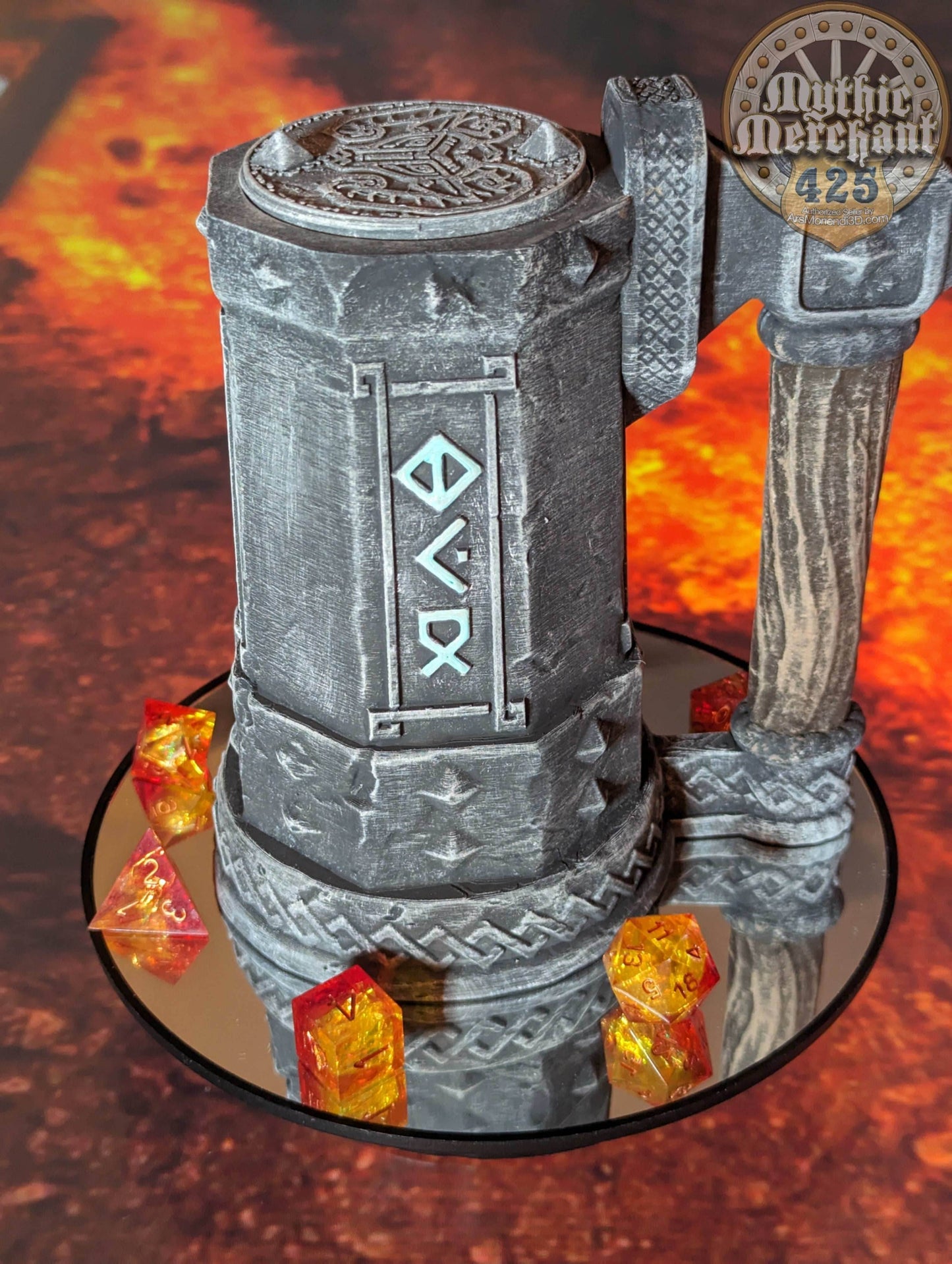 Dwarven 3D Printed Mythic Mug Drink Koozie | Dwarf Dice Vault | Mug Stein | Tabletop RPG Gaming Cosplay - Dungeons and Dragon DnD Wargaming - Black / Non Threaded-No Lid