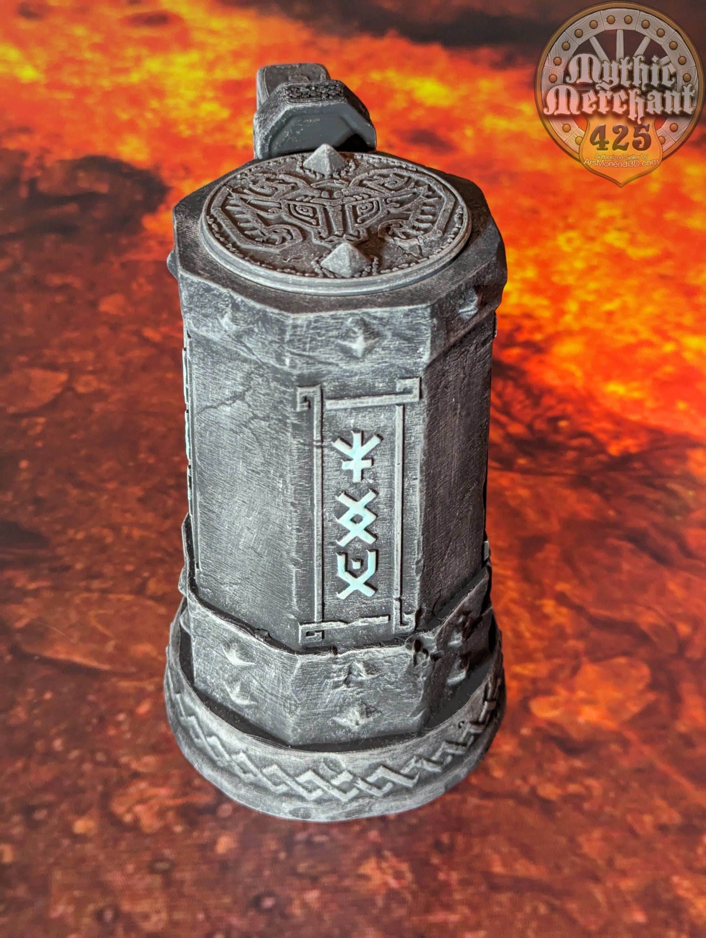 Dwarven 3D Printed Mythic Mug Drink Koozie | Dwarf Dice Vault | Mug Stein | Tabletop RPG Gaming Cosplay - Dungeons and Dragon DnD Wargaming - Black / Non Threaded-No Lid